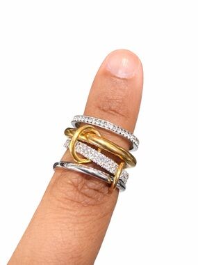 Mixed Metal Stackable Rings CZ Gold Silver Knot Statement Set